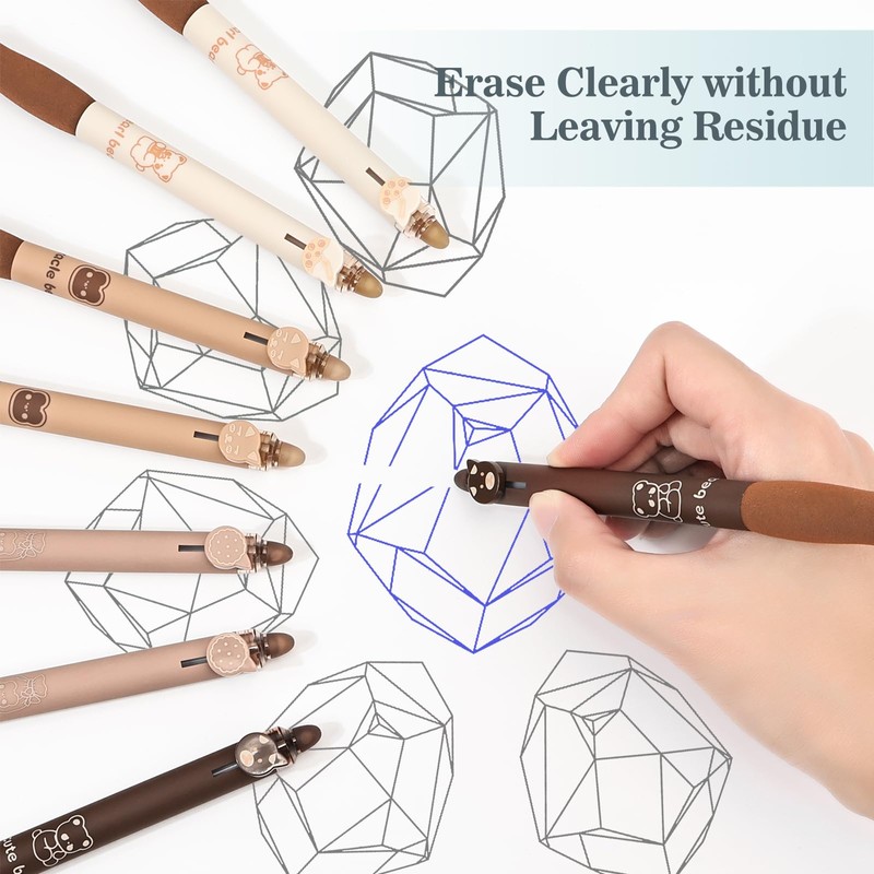 BAYTORY 8Pcs Cute Retractable Erasable Gel Pens, Blue and Black