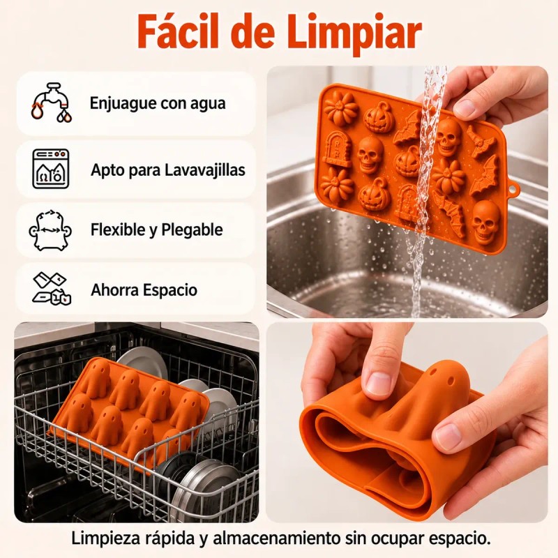 Molde De Silicona Halloween Con Papel Encerado Impreso