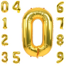 Number Balloons, 40 Inch Foil Number Balloons, Number 0 Balloons for Birthday Party Decor Anniversary Decoration (Gold)