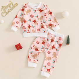 Gaono Toddler Baby Christmas Outfit Sweatsuit Long Sleeve Pullover Sweatshirt Sweatpants Set Boy Girl Fall Winter Clothes (A-Red, 2-3T)