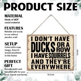 Funny Office Wooden Sign - I don't Have Ducks or a Row I Have Squirrels, Rustic Humorous Wood Hanging Wall Decor, Funny Office Decoration for Work Women Men, Gifts for Coworker Colleague