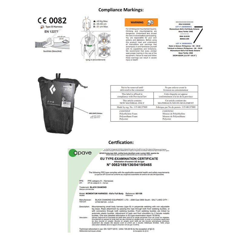 BLACK DIAMOND Momentum Kids Full Body Rock Climbing Harness