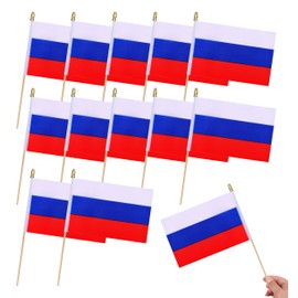 HSQCEZ 12Pcs Small Russia Flags on Wooden Stick Mini Russians Flag Hand Held Flag Decorations,5x8 Inch
