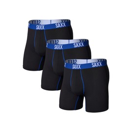 SAXX Underwear Co. Men's Underwear with Pouch Core Performance Mesh Boxer Brief Fly 3Pk, Black/Peak Blue, Large