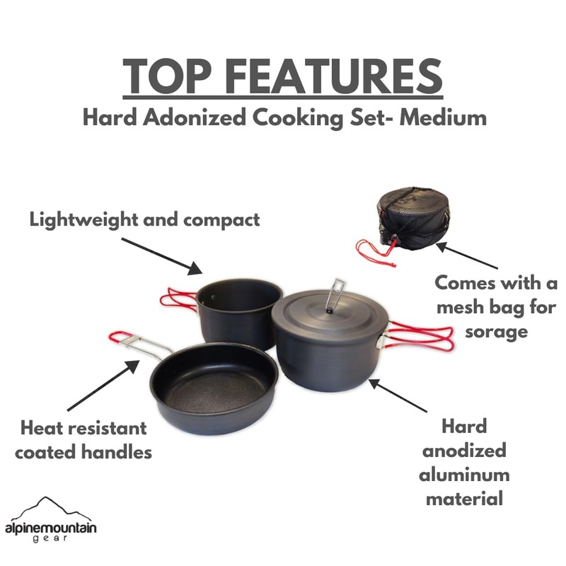 4011823 Alpine Mountain Gear Hard Anodized Camping Cookset