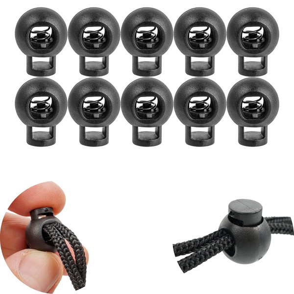 1-Hole Cord Stopper, Pack of 10, in Black, up to 4 mm Diameter, Band Clamp for Jacket, Sportswear, Backpack, Rubber Cord Stopper, Quick Release Shoelaces, Cord Slide, Tanka Cord Stopper