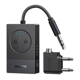 UGREEN Airplane Bluetooth 5.4 Adapter for 2 Airpods or Headphones, Wireless Bluetooth Transmitter Compatible with All AirPods Like Airpods 4/Pro2/Max,Dual 3.5MM AUX Jack Adapter Included