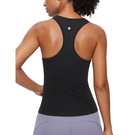 CRZ YOGA Seamless Racerback Workout Tank Tops for Women Athletic Sleeveless Scoop Neck Running Yoga Shirts Black X-Large