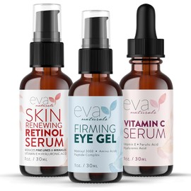 Eva Naturals Facelift in a Bottle - 3-in-1 Anti-Aging Set with Retinol Serum, Vitamin C Serum and Eye Gel - Formulated to Reduce Wrinkles, Fade Dark Spots and Treat Under-Eye Bags - Premium Quality