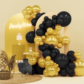 PartyWoo Black and Glod Balloons 140pcs Different Sizes of 18 12 10 5 Inch Black and Metallic gold Balloon Arch Kit for Birthday New Year's Eve Graduation Bachelorette Retirement Party Decorations