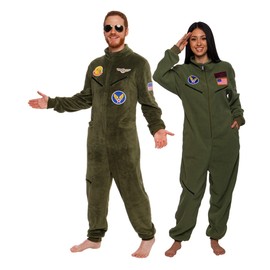 Silver Lilly One Piece Fighter Pilot Costume - Adult Novelty Flight Suit Jumpsuit Pajamas (Olive, Large)