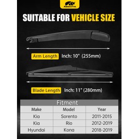MIKKUPPA Rear Wiper Arm Blades, Replacement for 2011-2015 Kia Sorento, 2012-2019 Kia Rio, Replaceable Back Wiper windshield Blades Set Assembly - All Season Natural Rubber Cleaning Window