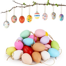Collazoey Pack of 24 Easter eggs for hanging, colourful Easter eggs made of plastic, plastic eggs for hanging and decorating, plastic eggs for outdoor and indoor use, Easter decoration for Easter