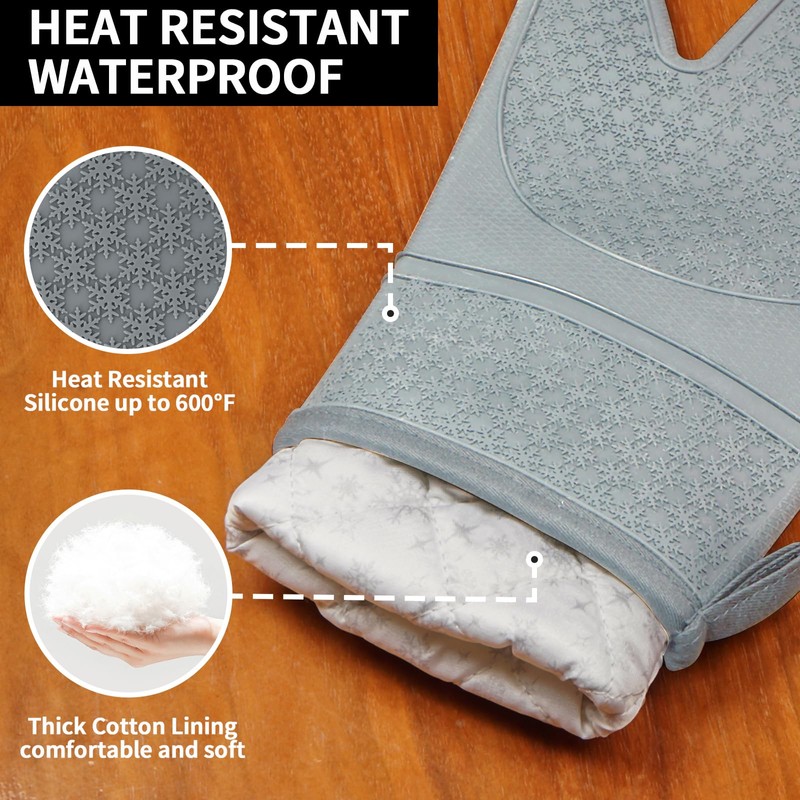 Hovico Silicone Oven Mitts, Heat Resistant 500F Kitchen Mitts 2PCS,