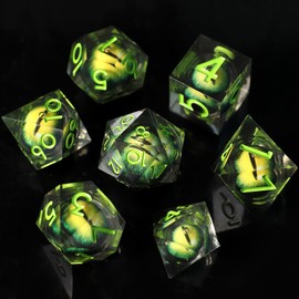 DND Dice Set Skull Eyeball Polyhedral Resin Game Dice Sharp Edged D&D Role Play Dice for Dungeons and Dragons RPG MTG Ttrpg Pathfinder Role Playing Game D20 D12 D10 D8 D6 D4 with Gift Box