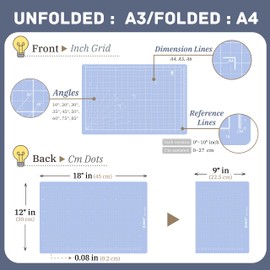 iMAT Flip Cutting Mat_Note A3 (inch version), 12"X18", Foldable, Front: Inch grid, Back: cm dots, Suitable for Crafts, Cutting Paper Materials, Creative Collages, and more (Light Blue)