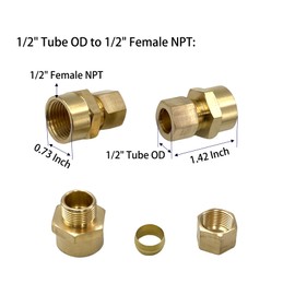 3 Pcs Brass Compression Union Connector, 1/2" Tube OD to 1/2" Female NPT Compression Tube Fitting for Oil, Gas, and Non-potable Water