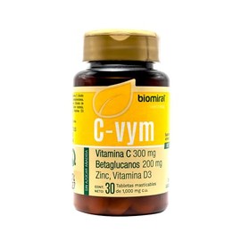 Biomiral C-VYM 30 Tabletas Masticables - Suplementos Alimenticios - Vitamina C, Betaglucanos, Vitamina D3, Zinc Y 7 Vitaminas del Complejo B - Sabor N