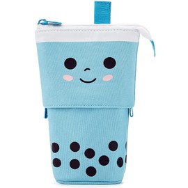 Cute Pencil Case, OLIYuMi Telescopic Pencil Pouch Pencil Case Pencil Storage Box Stationery Organizer Makeup Bag with Zipper Closure for Student Office College Boys and Girls (Blue Velvet Milk Tea)