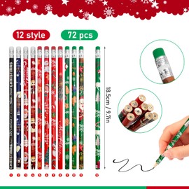 72 PCS Christmas Pencils with Eraser,Xmas Themed Pencil,Wooden Pencils with Santa Claus,Elk,Christmas Tree and Snowflake,Snowman for Stocking Stuffers,Xmas Gift Supplies,School Supplies(12 Styles)