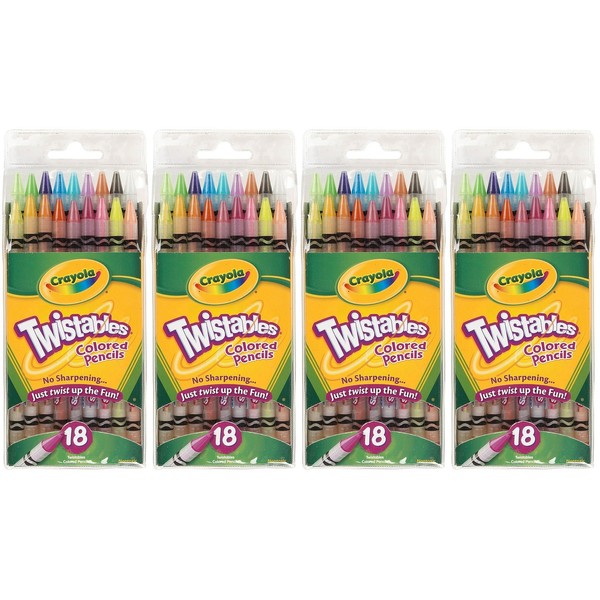 Crayola Twistables Colored Pencils, No Sharpening Needed, 18 Count (Pack of 4) Total 72 Pencils