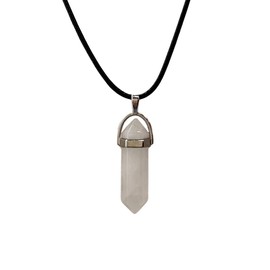 VIE VIE Double Point Pencil Pendant, Black String (Clear Quartz)
