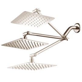 HotelSpa Large 8 inch Stainless Steel Slimline Square Rainfall Showerhead with 11 inch Solid Brass Adjustable Extension Arm – Brushed Nickel Finish