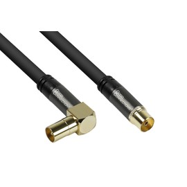 Good Connections SAT TV Antenna Cable – Coax plug to Coax socket – 2 x Sheath Current Filter (Ferrite Core) Double Shielding – Shielding Dimensions SmartFLEX - IEC/Coax Plug (90°) to Socket 1 m Black