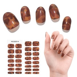 Foqic Semi Cured Gel Nail Strips 30 pcs - Adhesive Full Wrap Gel Nail Art Sticker, Waterproof Gel Nail Wrap Stickers with Nail File and Stick（UV/LED Lamp Required）-Amber Gloss