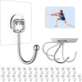 Strjobaili Large Adhesive Hooks for Hanging Heavy Duty 44 lb(Max) 30 Pack, 304 Stainless Steel Self Adhesive Sticky Hooks Waterproof Wall Hook for Home Bathroom Shower Kitchen Outdoor Utility Hook