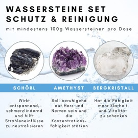 Lapis Vitalis Water Stones Mixture Protection & Cleaning - Energy Stones Set in a Metal Gift Tin - Decorative Raw Stones - Stone Mix of Amethyst, Rock Crystal & Schorl