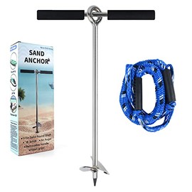 VEITHI Sand Anchor for Boat 18 inch,Chromium-Plated Steel Beach Anchor with Removable Handle and Bungee Dock Line, Boat Sand Anchor Pole Suit to Fixed The Boat,Jet Skis, Pontoon, Kayak,PWC etc.