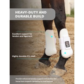 Harrison Howard Horse Tendon Boots Open Front/Fetlock Boot for Horse Protective Boots for Jumping, Trail Riding Set of 4 White XL