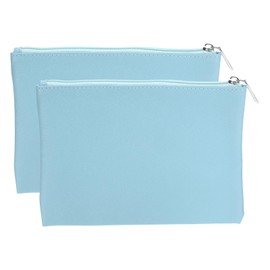 uxcell PU Leather Makeup Bag, 2pcs Waterproof Cosmetic Organizer Bag Soft Zipper Pencil Pouch Travel Toiletry Case for Women Girls Office(Blue, Large)