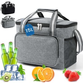 DUNSOO Cool Bag Small 15 L, Small Cool Bag for On the Go Cool Bags Foldable Thermal Bag for Picnics / BBQs / Camping / Trips / Shopping / Car, Grey