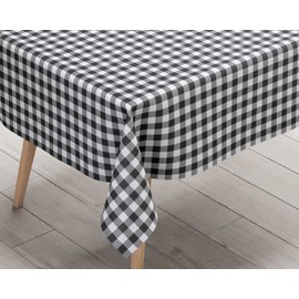Ideal Textiles Gingham Black PVC Tablecloth, Easy Clean Table Cloth, Wipe Clean Vinyl Table Linen, Kitchen Dinner Party Tableware, Country Check Design Table Cover, Black & White, 137cm x 280cm