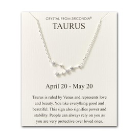 Philip Jones Taurus Star Sign Zodiac Constellation Necklace and Quote Card with Zircondia® Crystals
