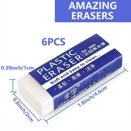 Eraser - 6Pcs Pencil Rubbers Erasers for Kids Large White Erasers for Schoo,Office, Art, Drawing