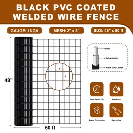 HMOLIKH 48"x50ft PVC Coated Welded Wire Fence, 16 Gauge 2"x3" Mesh Garden Fence & Animal Barrier, Rust-Proof Agricultural Fencing for Yard, Pets, Deer Protection