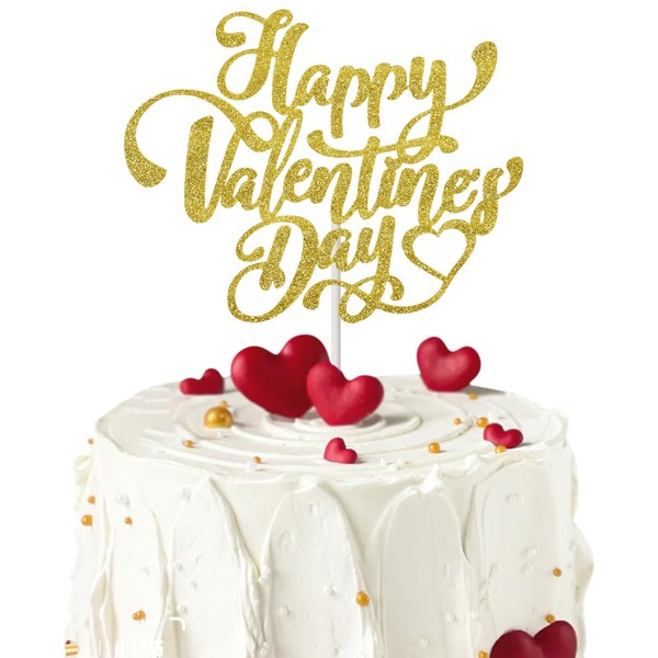 12 piezas de decoración para tartas de feliz día de San Valentín con corazón de amor para decoración de pasteles para el día de San Valentín, suministros de decoración de pasteles con purpurina dorada