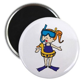 CafePress Snorkel Girl Magnets 2.25" Round Magnet, Refrigerator Magnet
