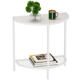 SAYGOER White End Table 19.7'' Half Moon Side Table Small Side Tables 18.7"*10.4" Night Stand for Living Bed Room 2 Tier Bed Couch Tables with Storage Shelf,Adjustable Feet, All White