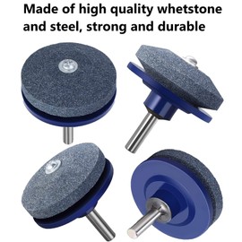 KAHEIGN 6Pcs Lawn Mower Blade Sharpener, 5CM Universal Multi-Sharp Grinder Wheel Stone Rotary Lawnmower Sharpener with Blade Balancer for Most Power Drill Hand Drill (Blue)