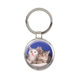 Cat : Gift Round Keychain Cute Animal Kitten Funny Friend Flowers Pet