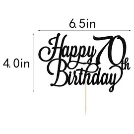 Gtseryeio - Decoración para tartas de 70 cumpleaños con purpurina negra, suministros para decoración de fiesta de cumpleaños 70 (70)