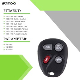 SCITOO 2 X Remotes Key Fob for Chevy Tahoe Impala Monte Carlo for Pontiac Grand Prix for Chevy Malibu Monte Carlo S10 Silverado for GMC Yukon for Chevy Astro Blazer Corvette 1996-2004 ABO1502T