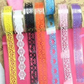 Cinta Washi, 5 rollos de encaje con flores, adhesiva y decorativa, cinta adhesiva pegajosa para manualidades de álbum de recortes y decoración de teléfono