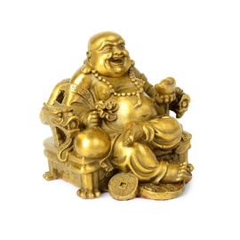 Fengshui Buddha Statue for Lucky & Happiness God of Wealth,Laughing Buddha on Emperor`s Dragon Chair,Brass Buddhist Statues and Sculptures Home Decor Congratulatory Gifts (Small)