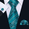 Barry.Wang Men Ties Silk Teal Paisley Necktie Set Handkerchief Cufflinks