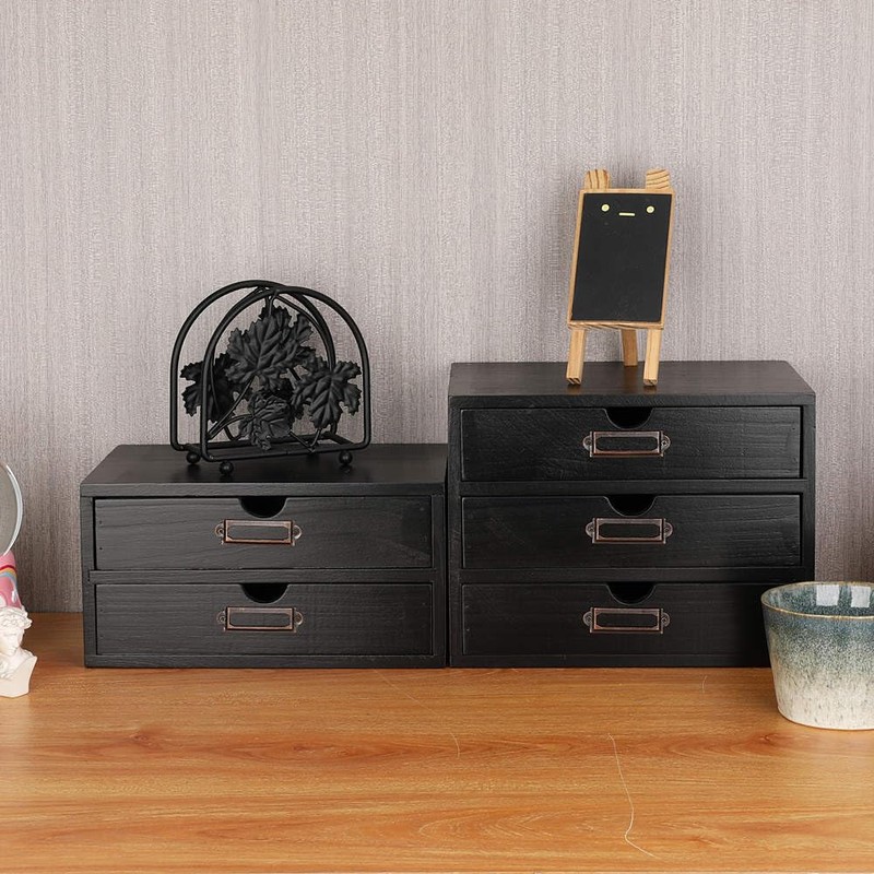 PACKGILO Wooden Storage Box Rustic Desktop Organizer with 2 Drawers